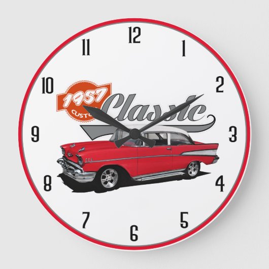 1957の赤のクラシック ラージ壁時計 (正面)