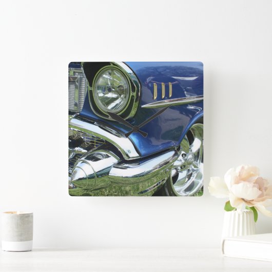 1957の青のChevyのカスタム車 スクエア壁時計 (ホーム)