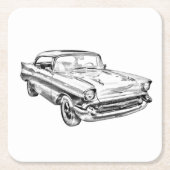 1957シェヴィーベルエアクラシックイラストレーション スクエアペーパーコースター (正面)