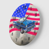 1957シボレーベルエア、アメリカ国旗 ラージ壁時計 (傾斜)