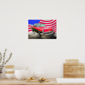 1957シボレー・ベルエア・アンド・アメリカ国旗 ポスター (キッチン)