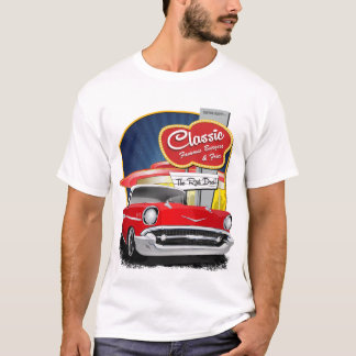 1957ドライ赤と白ブDiner Chevy Bel Air Tシャツ