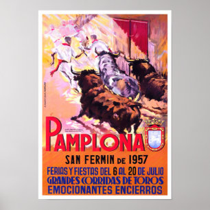 1957パンプローナ・スペインのヴィンテージ旅行 ポスター