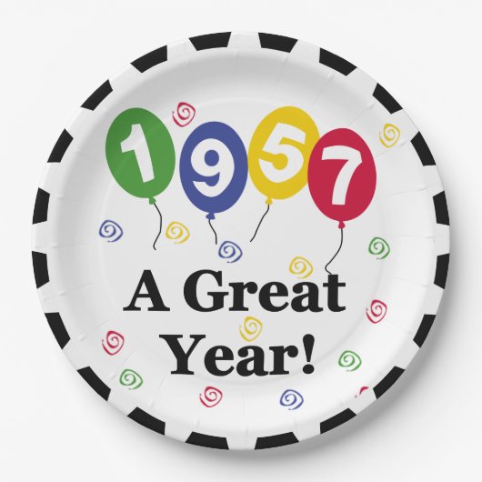 1957年のすばらしい年の誕生日の紙皿 ペーパープレート (正面)