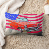 1957年のシボレーBel Airおよび米国の旗 ランバークッション (ブランケット)