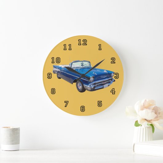 1957年のシボレーBel Airの変換可能でクラシックな車 ラージ壁時計 (ホーム)