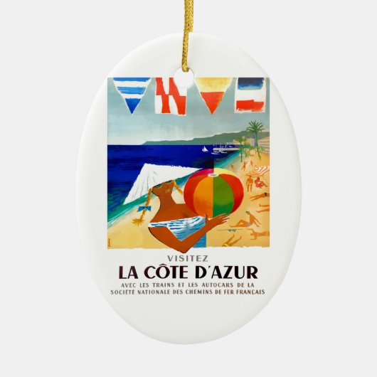 1957年のVisitezのLaのCote d'Azurのフランス人旅行ポスター セラミックオーナメント (正面)