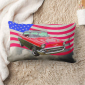 1957年シボレーBel Airおよび米国旗 ランバークッション (ブランケット)