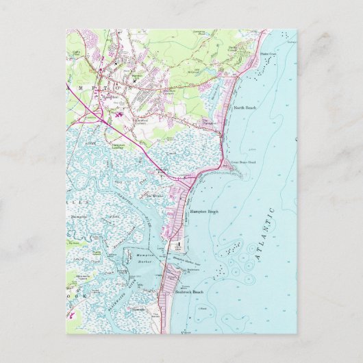1957年ハンプトンビーチ ニューハンプシャー州のヴィンテージマップ ポストカード (正面)