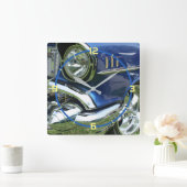 1957年青いシボレーカスタムカー、黄色の数字 スクエア壁時計 (ホーム)