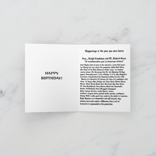 1957生まれ年の誕生日おもしろい事実 カード (内部)