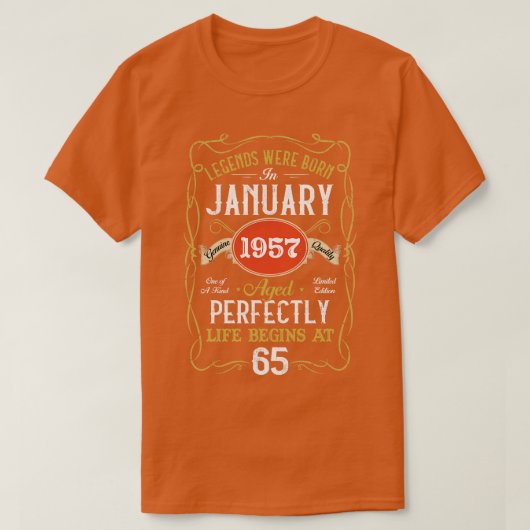 1957生まれ年1月のレジェンド65誕生日65年 Tシャツ (デザイン正面)