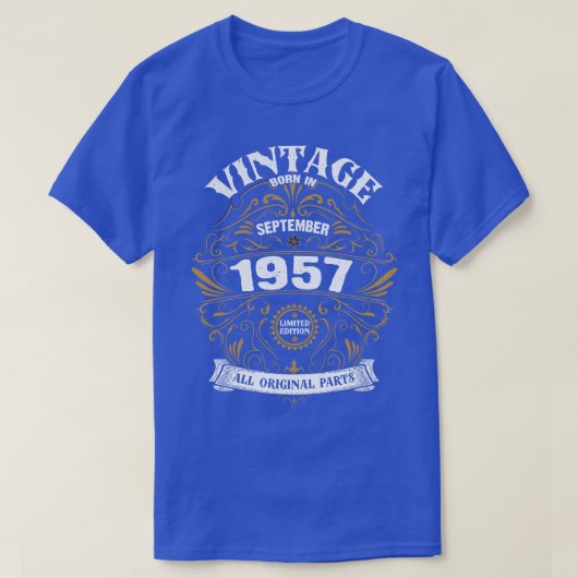 1957生まれ年9月誕生日ヴィンテージ Tシャツ (デザイン正面)