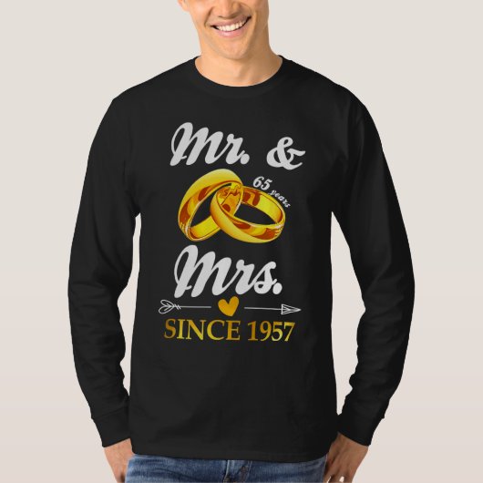 1957結婚年のカップル65以来の結婚したリングや輪氏とミセス氏 Tシャツ (正面)