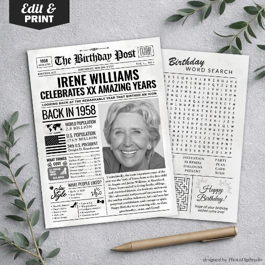 1958カスタム年新聞紙誕生日カードのトレンド シーズンカード