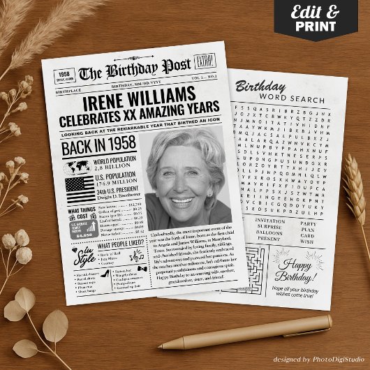 1958カスタム年新聞紙誕生日カードのトレンド シーズンカード