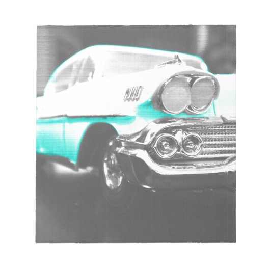 1958シェヴィイインパラブライトブルークラシック車 ノートパッド (正面)