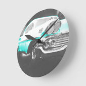 1958シェヴィイインパラブライトブルークラシック車 ラウンド壁時計 (傾斜)