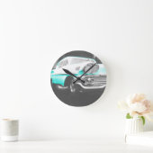 1958シェヴィイインパラブライトブルークラシック車 ラウンド壁時計 (ホーム)