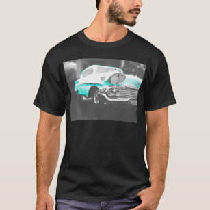 1958シェヴィイインパラブライトブルークラシック車 Tシャツ