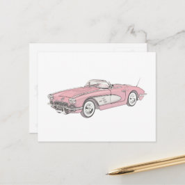 1958シブコルベットロードスター赤と白スケッチ ポストカード