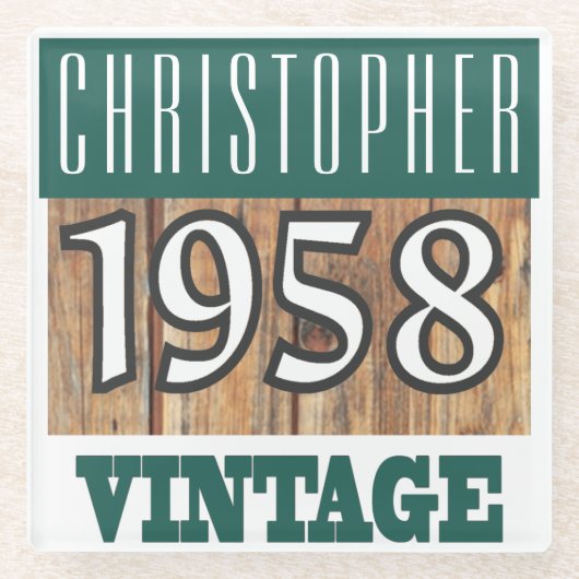 1958年の名前のヴィンテージガラスコースター ガラスコースター (正面)