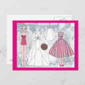 1958年の紙人形はがきの若い花嫁デビー ポストカード (正面/裏面)