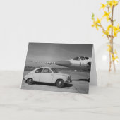 1958年製サーブ93bの白黒ヴィンテージ写真    カード (黄色い花)