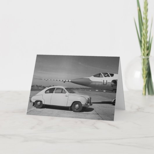 1958年製サーブ93bの白黒ヴィンテージ写真    カード (正面)