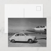 1958年製ビンテージSaab 93b 白黒写真 ポストカード (正面/裏面)
