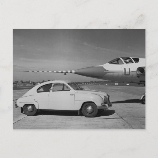 1958年製ビンテージSaab 93b 白黒写真 ポストカード (正面)
