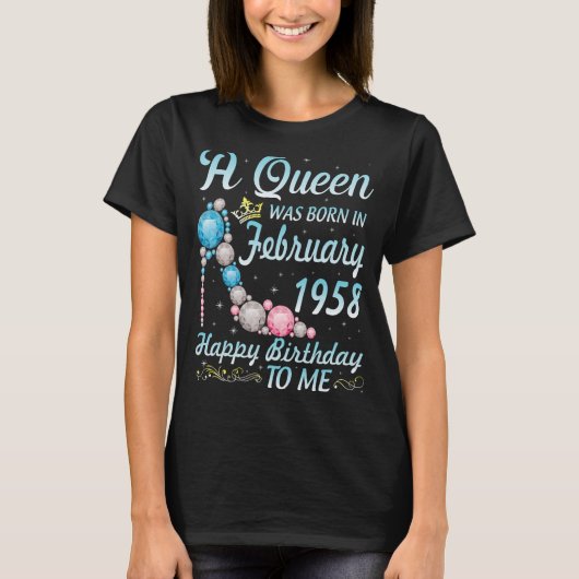 1958年2月に生まれ女王が私の誕生日を喜んだ Tシャツ (正面)