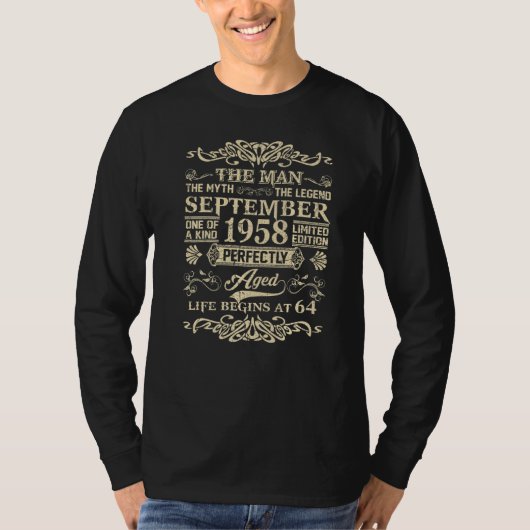 1958年9月Man Myth Legend 64誕生日64 Y Tシャツ (正面)