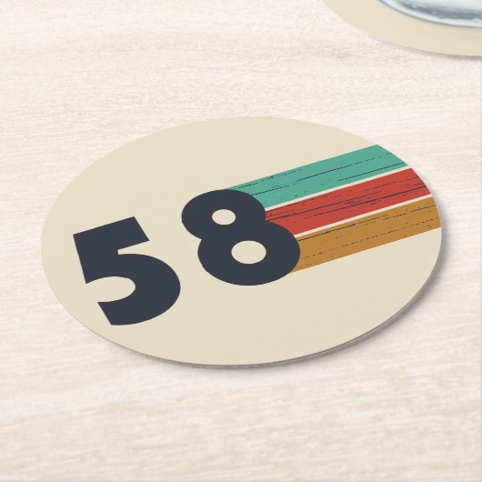 1958生まれ年のヴィンテージ誕生日 ラウンドペーパーコースター (アングル)