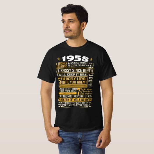 1958生まれ年の事実、1958年のレトロヴィンテージ、ハ Tシャツ (正面フル)