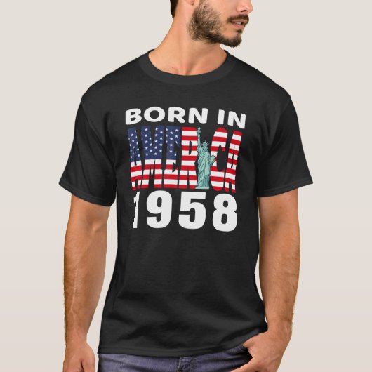 1958生まれ年アメリカ合衆国の自由アメリカ国旗 Tシャツ (正面)
