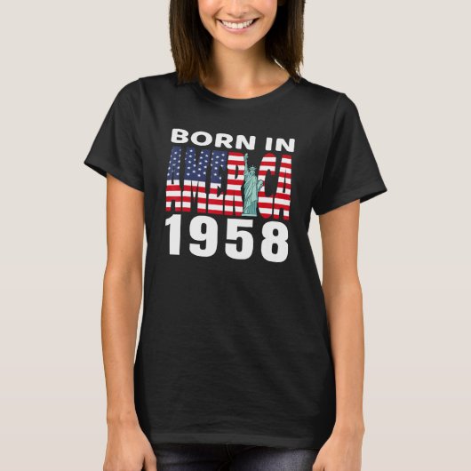 1958生まれ年アメリカ合衆国の自由アメリカ国旗 Tシャツ (正面)