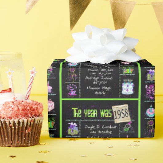 1958誕生日年トリビア ラッピングペーパー (誕生日パーティー)