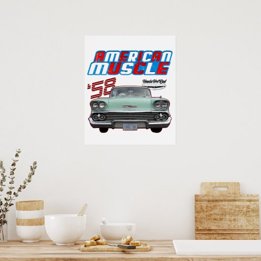 1958,Impala,Rockabilly,rusty car,distressed,Tailfi ポスター (キッチン)