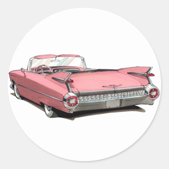 1959年のキャデラックのピンク車 ラウンドシール Zazzle Co Jp