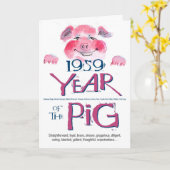 1959年のおもしろい事実のブタのおもしろいな誕生日 カード (黄色い花)