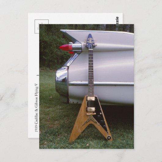 1959未来的なエレキギター&カー ポストカード (正面/裏面)