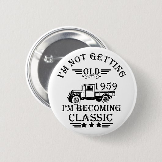 1959生まれ年のヴィンテージ生誕生月贈り物 缶バッジ (正面&裏面)