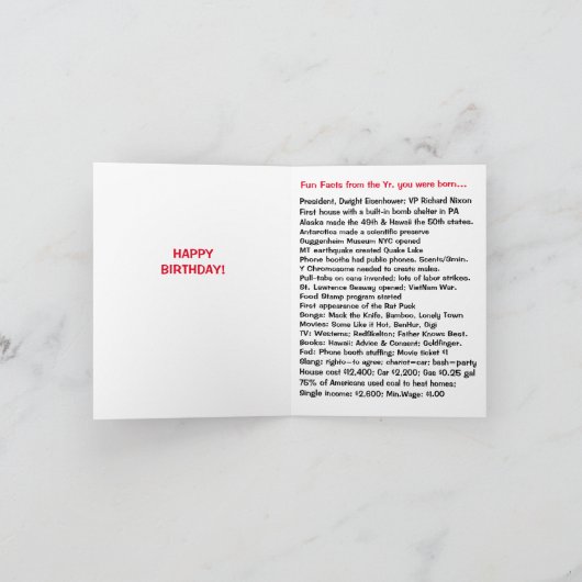 1959生まれ年の誕生日おもしろい事実 カード (内部)