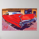 1959-Cadillac smoothflow ポスター<br><div class="desc">red 59 cadillac convertible,  pop art</div>