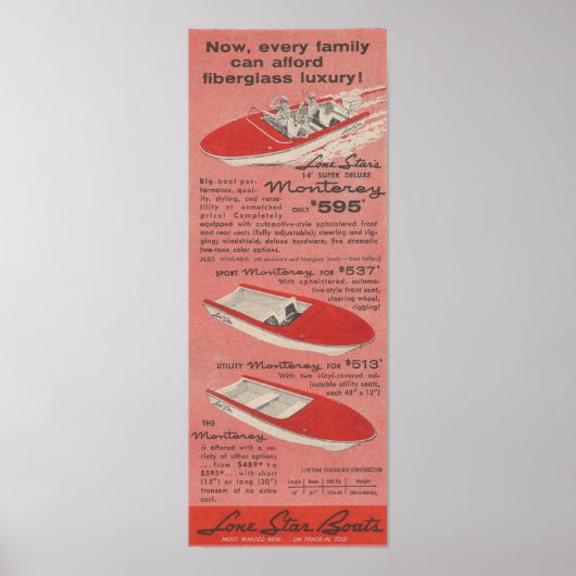 1959 Lone Star Boats Ad ポスター (正面)