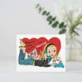 1960の10代の若者オン電話ヴィンテージバレンタイン ポストカード (スタンド正面)