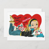 1960の10代の若者オン電話ヴィンテージバレンタイン ポストカード (正面/裏面)