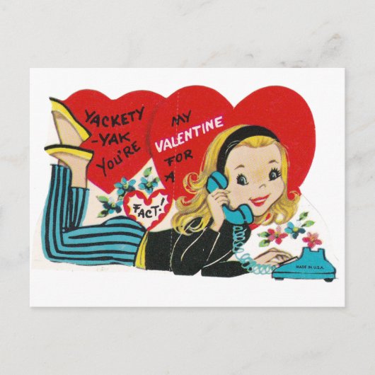 1960の10代の若者オン電話ヴィンテージバレンタイン ポストカード (正面)