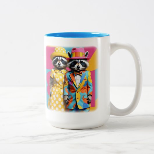 1960カラフル年アライグマモダン ツートーンマグカップ (右)